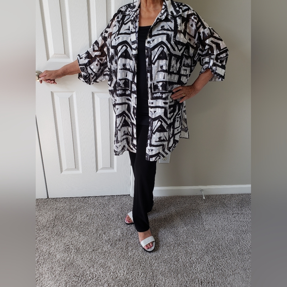 Ming Wang Silky Button Down Blouse - Size XL